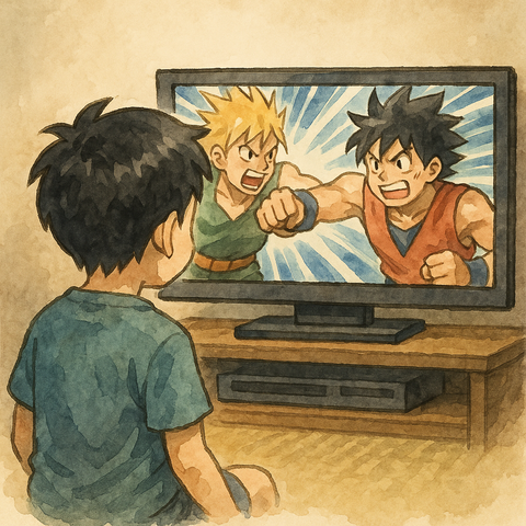 バトルアニメを見る小学生男子