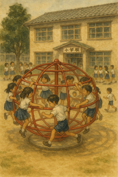昭和の小学校の回るジャングルジム