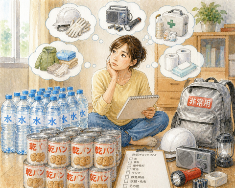災害の備えを考える女性