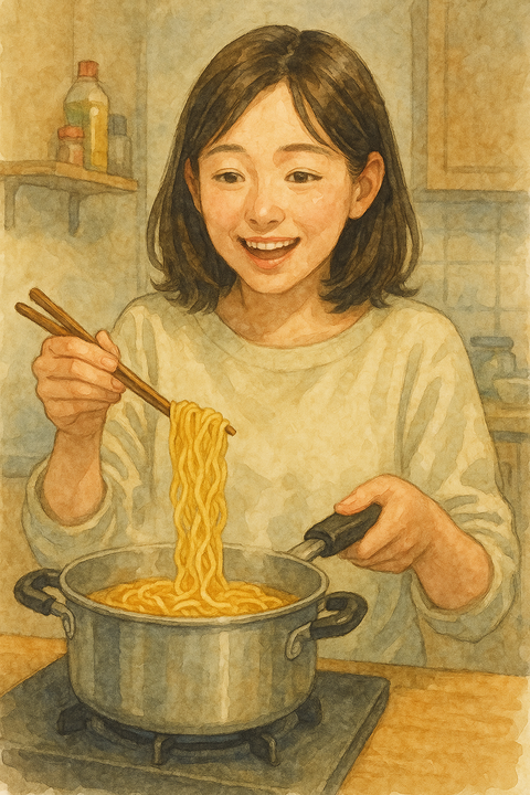 ラーメンを作る女性