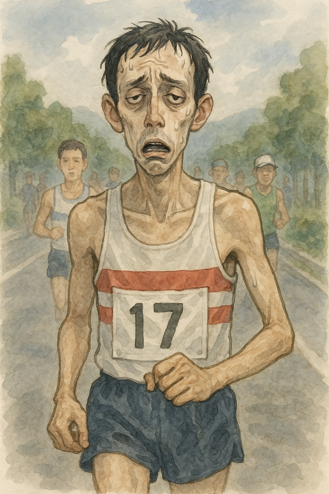 マラソンげっそりする男性