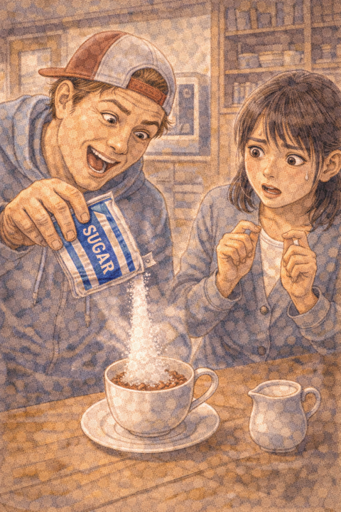 暖かい紅茶の大量に砂糖を入れるアメリカ人