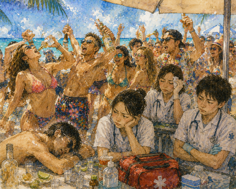 真夏の海でテキーラパーティ