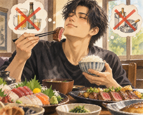 美味い食い物を食っていた方が幸せ男性