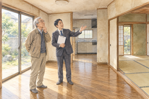 不動産屋に家を案内男性