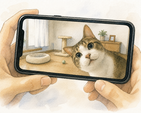 部屋の防犯カメラを除く猫