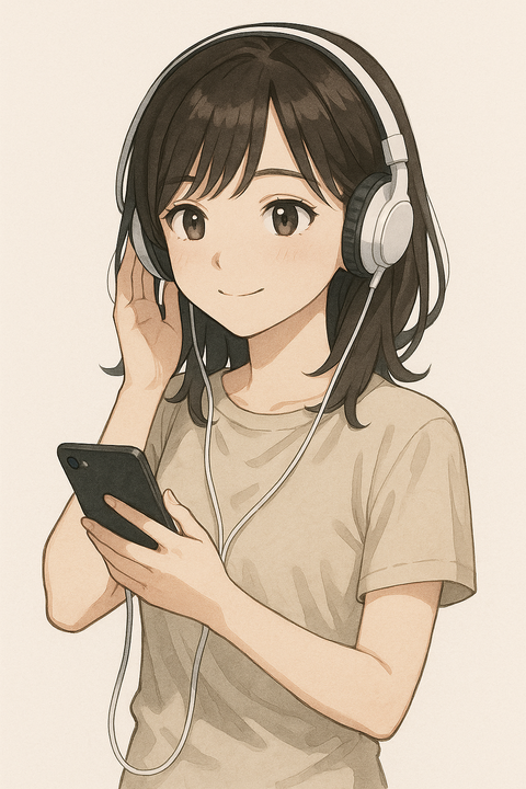 スマホで音楽を聴く女性