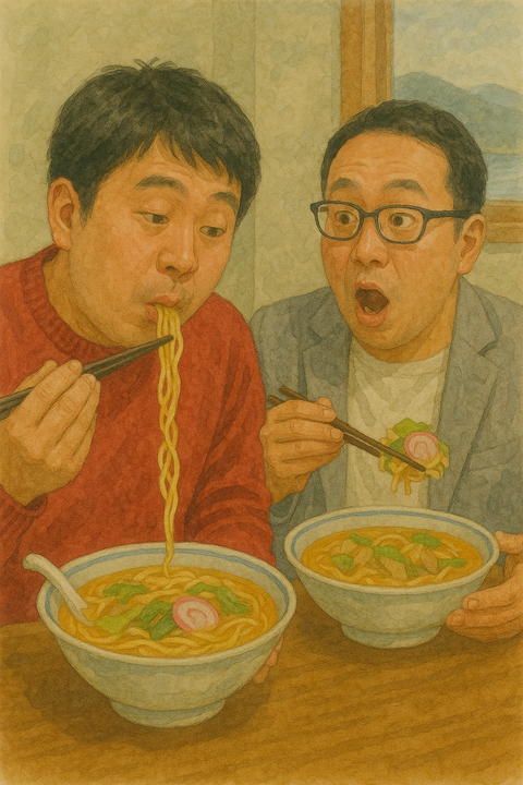近江ちゃんぽんを食べる男性