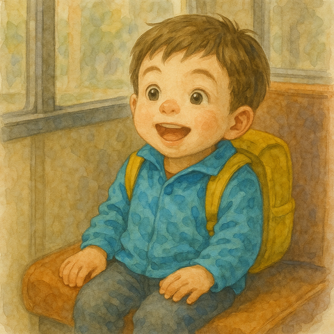 バスに乗る男児