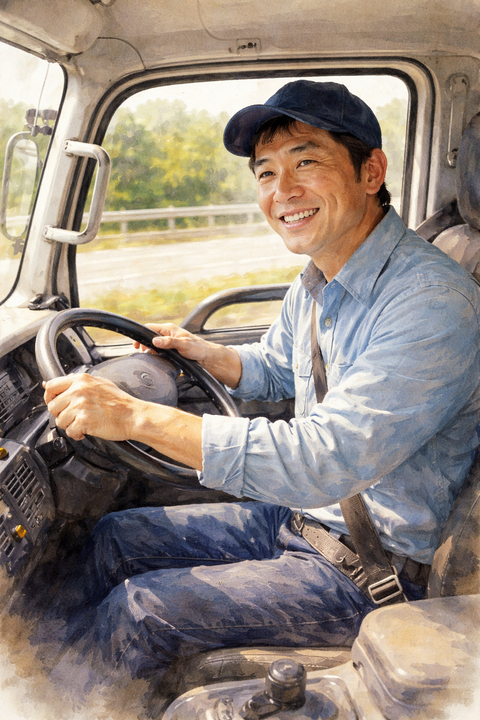 トラックを運転する男性