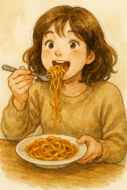 もりもり食べる女性