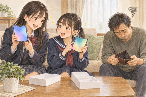 折りたたみスマホを手に入れた女子高生落ち込む父親