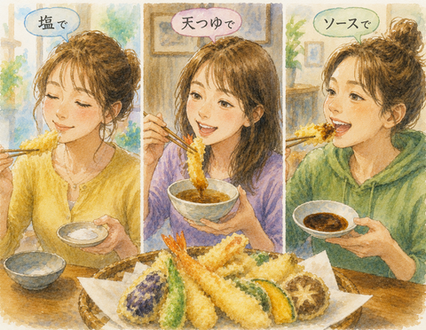 天ぷらを食べる女性
