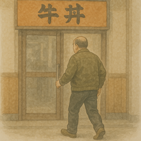 牛丼屋に入っていくおっさん