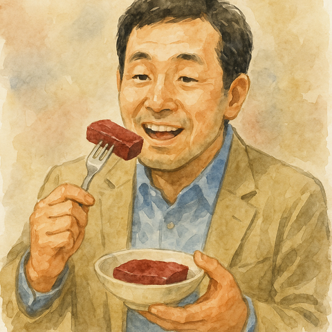 クジラ肉を食べる男性