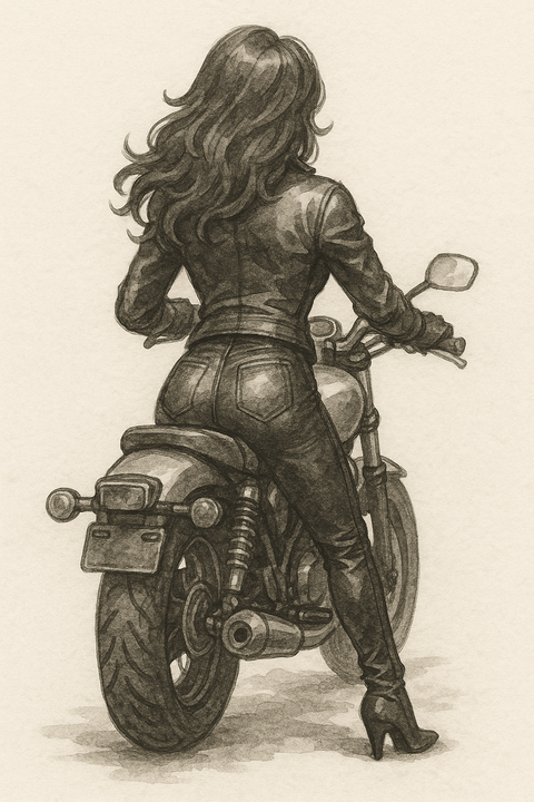 バイクに乗る女性の後ろ姿