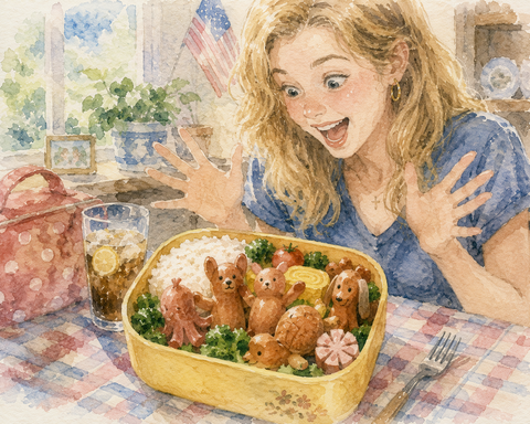 ウインナー弁当に喜ぶアメリカ人女性