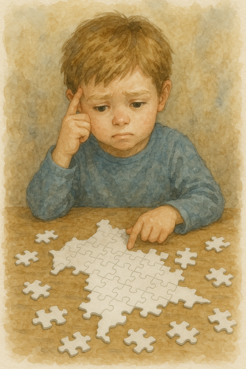 白い地図のパズル悩む子供