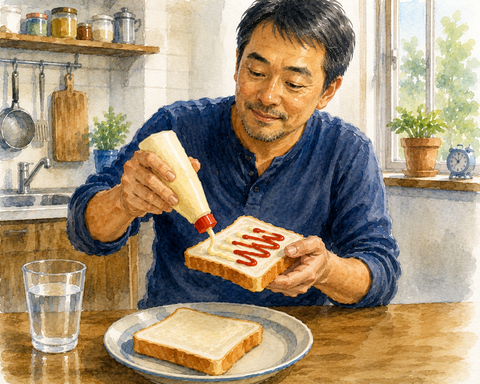 パンにマヨネーズとケチャップ朝食