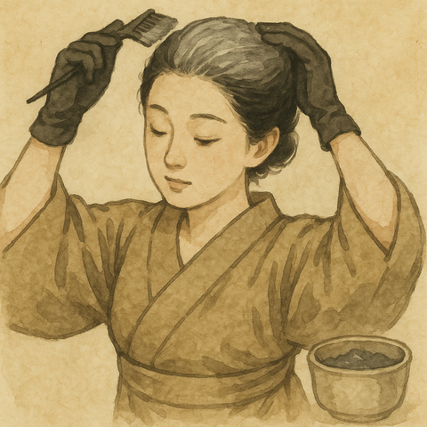 白髪染めをする女性