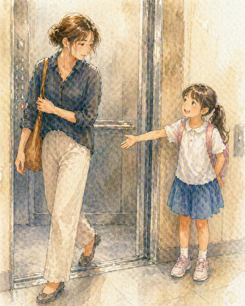 エレベーターの女性と女の子