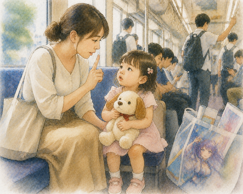 電車内の子供母親