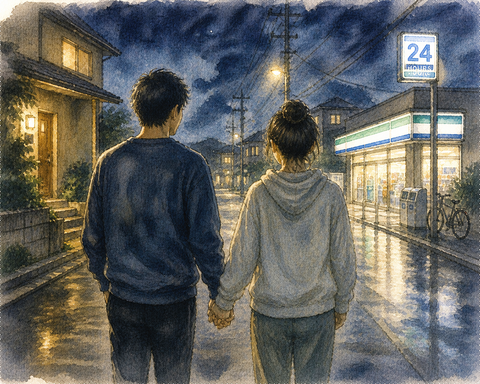 手をつないでコンビニ行く男女