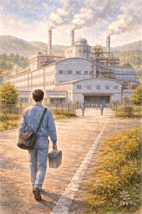 工場に出勤する男性