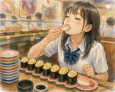 回転ずし女子高生コーンエビ