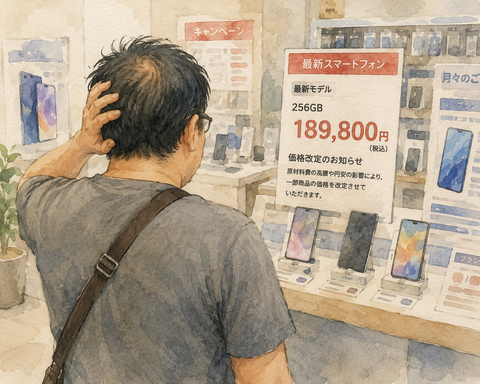 スマホの値段に驚く中年おじさん
