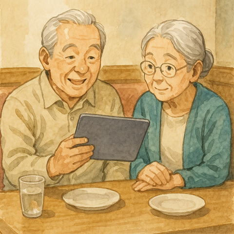 タブレットで注文する老人