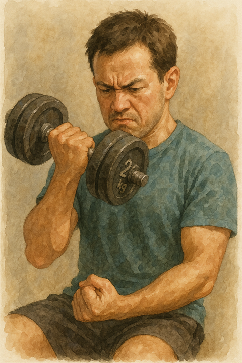 ダンベル20kgでトレーニングする男性