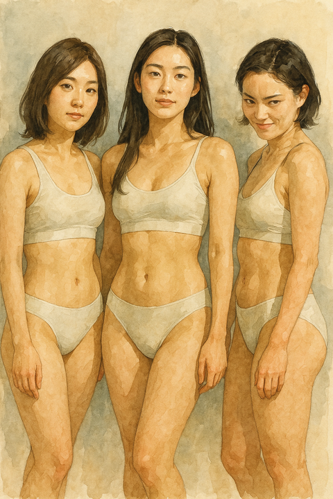 アンダーウェアを着る女性