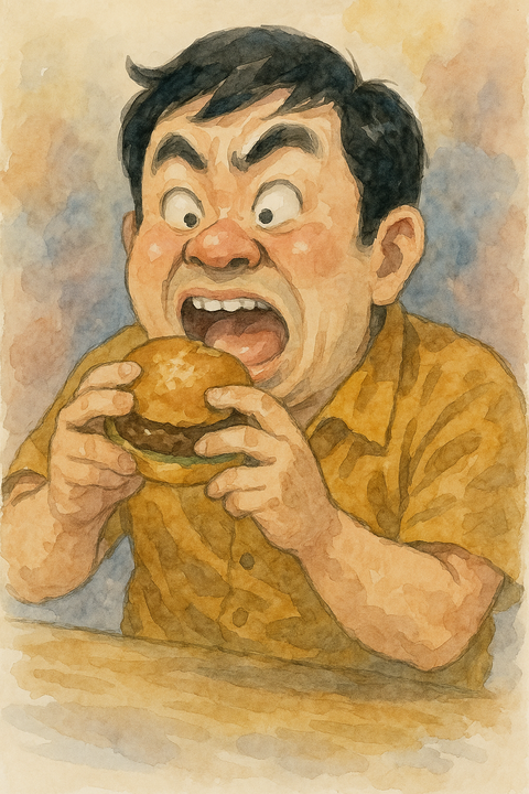 ハンバーガーを食べる関西人