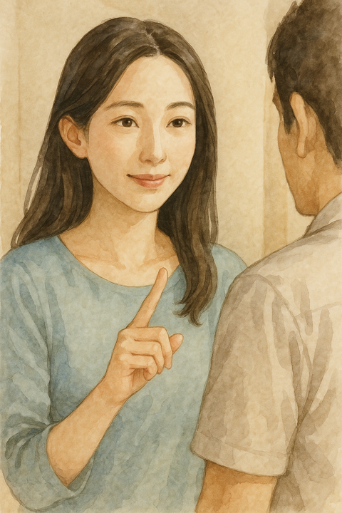 夫に注意する妻