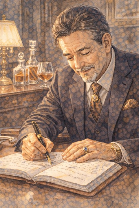 万年筆を使う男性