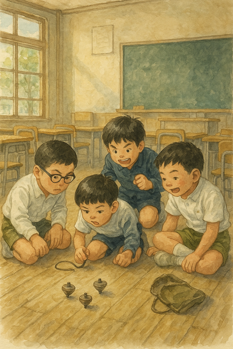 ベーゴマが流行る小学校