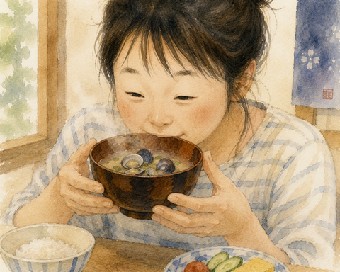 蜆の味噌汁を飲むしじみ
