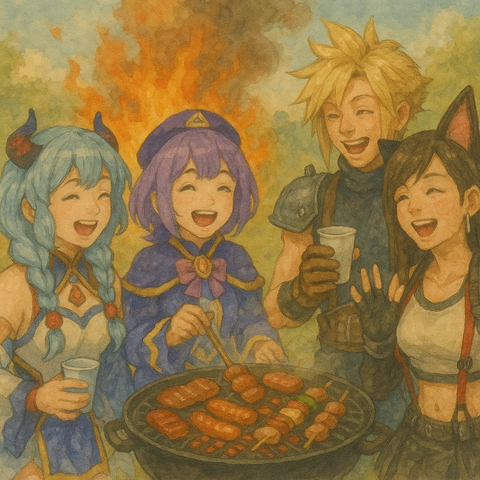 コスプレイヤーたちがバーベキュー