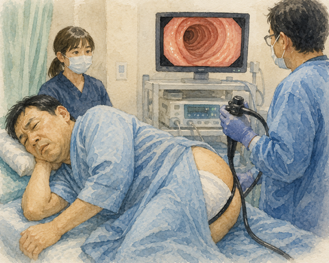 大腸検査を受ける中年おじさん