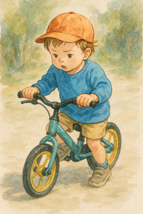 自転車の練習をする3歳子供