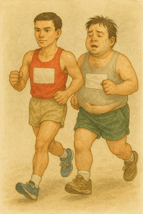 健康な男性と不健康な男性がマラソン