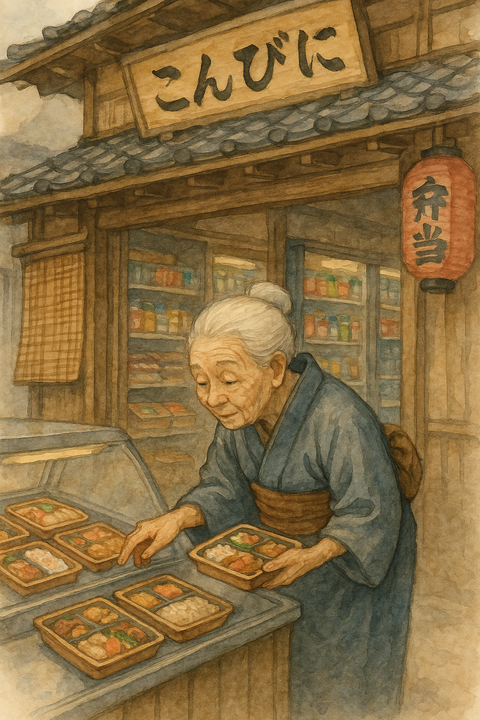 コンビニ弁当を選ぶばーちゃん