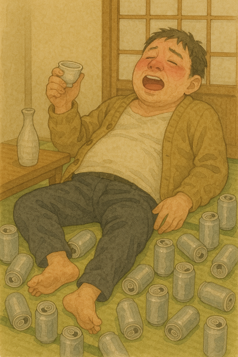 和室で酒を飲み続ける酒豪