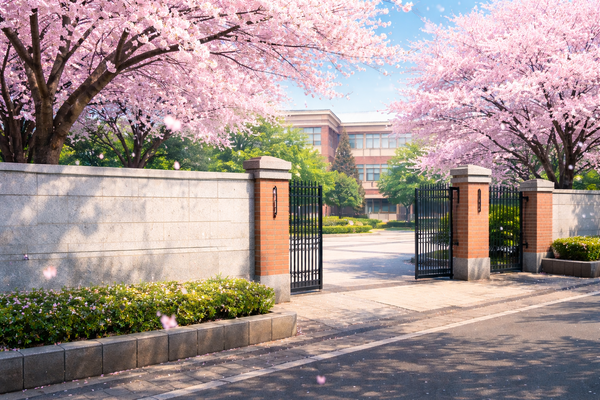 桜咲く学校の入口