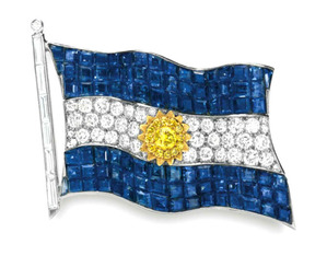 HISTORIC  ARGENTINE FLAG BROOCH, BY VAN CLEEF & ARPELS