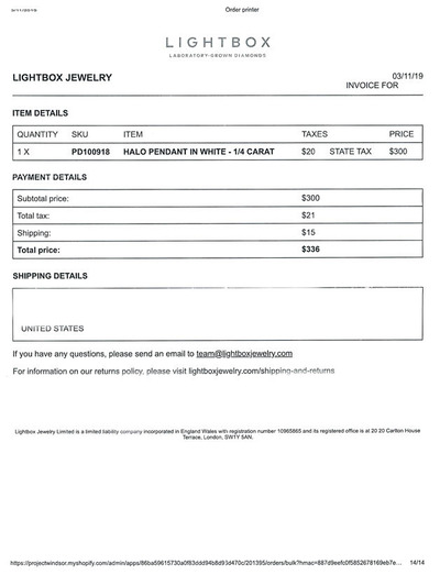 Lightbox Invoice for white