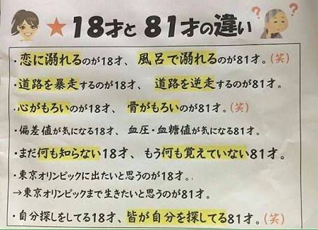 （笑）ご存知『18才と81才の違い』