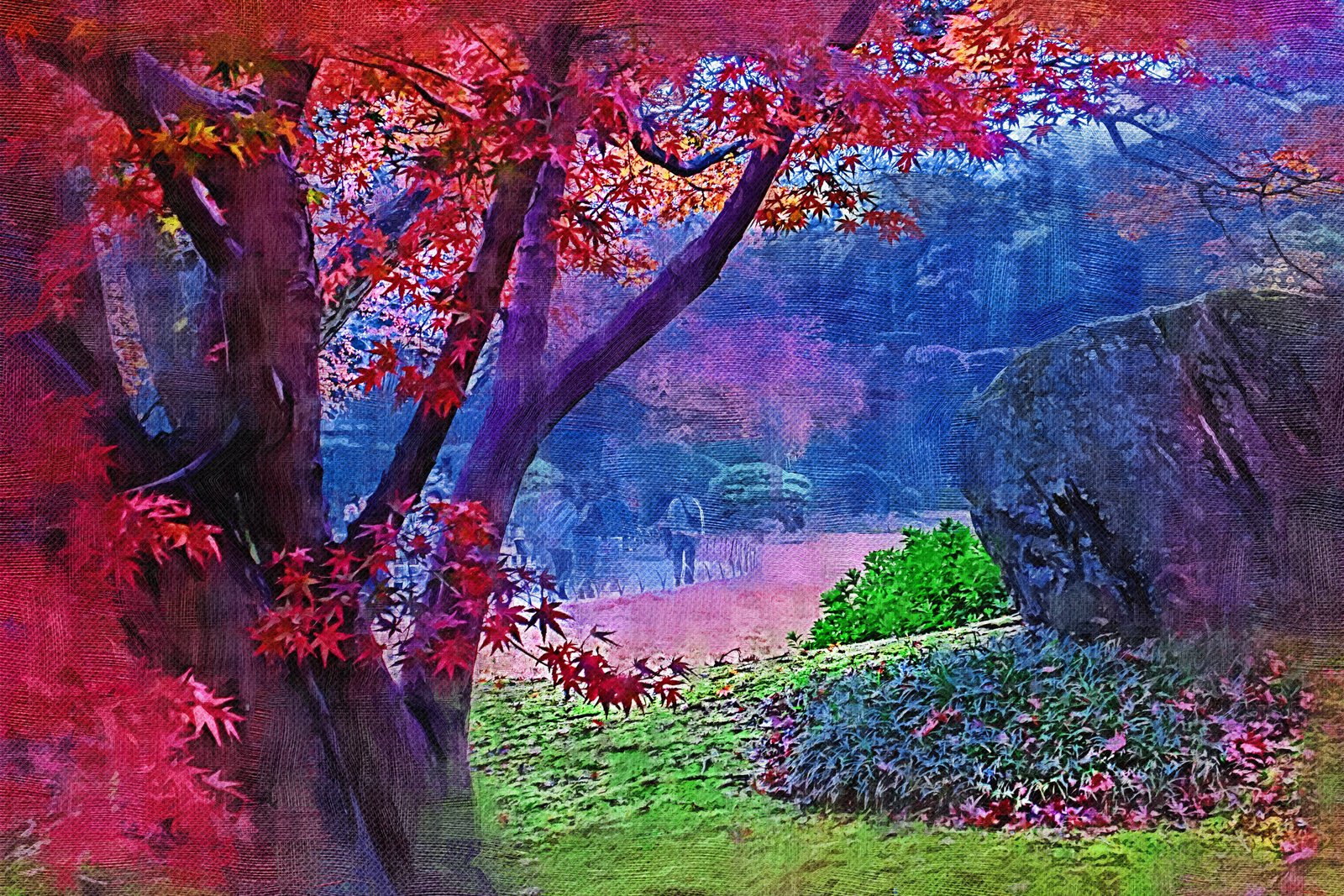 岡山後楽園の紅葉を絵にしてみた Okayama アート 絵画 岡山後楽園を写そう