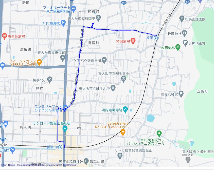 東大阪市、箱殿地区の枚岡_東高野街道（を少し）、三角点探訪